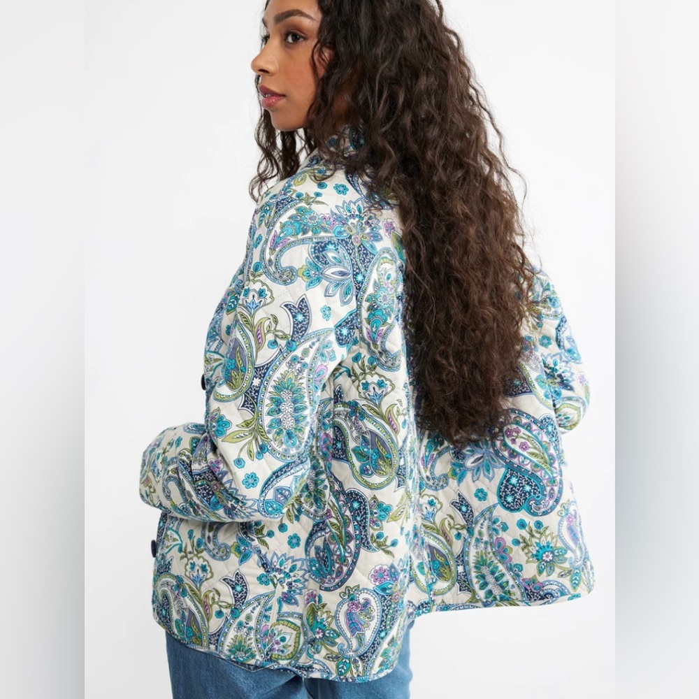 Vintage Quilted Patchwork Peacock Feather Floral Quilt Coat Jacket Size XL